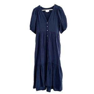 Xirena Lennox Midi Dress Size Medium Tiara Blue Chelsea Gauze Swingy Puff Sleeve